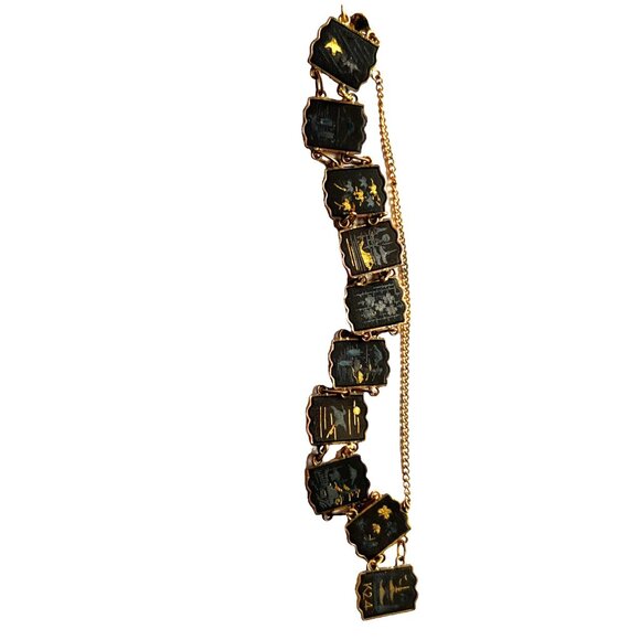 RARE Vtg Japanese Damascene Shakudo Panel Necklace/Bracelet/Screw-On Earrings - Picture 8 of 16